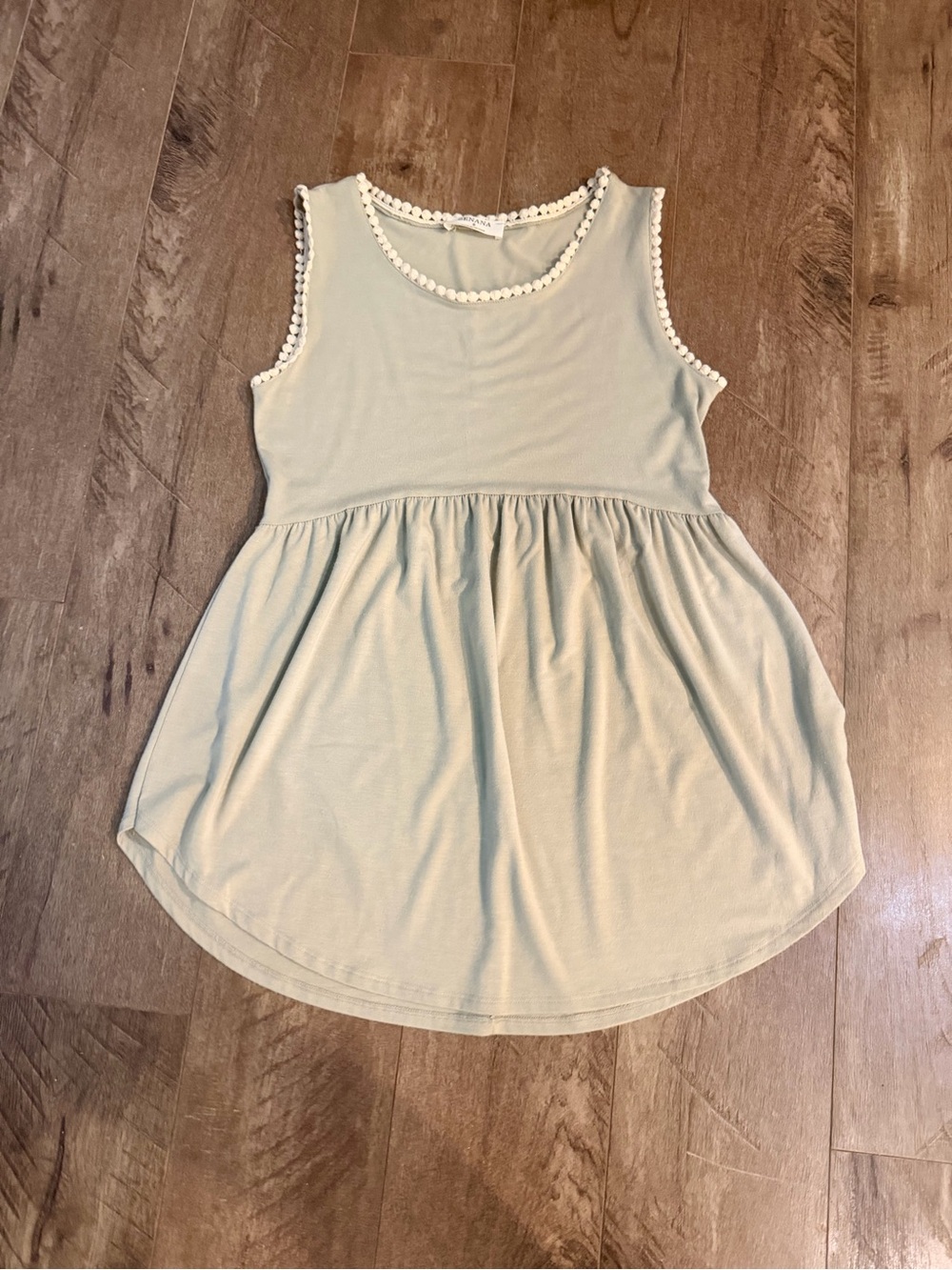Zenana Outfitters Light Sage Sleeveless Tank with Pom Trim